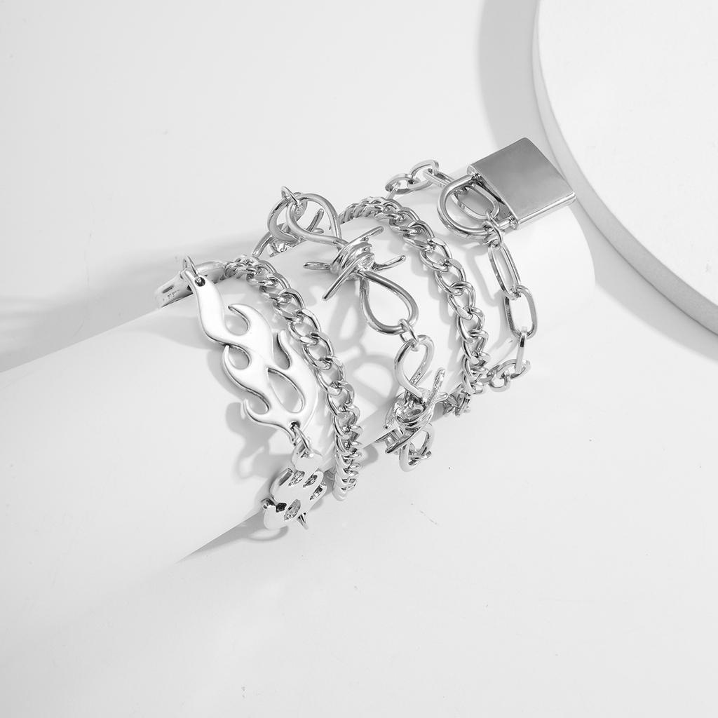 Accessories, Punk Hip Hop Knotted Chain Flame Necklace, Fashion Alloy Lock Pendant Necklace Women