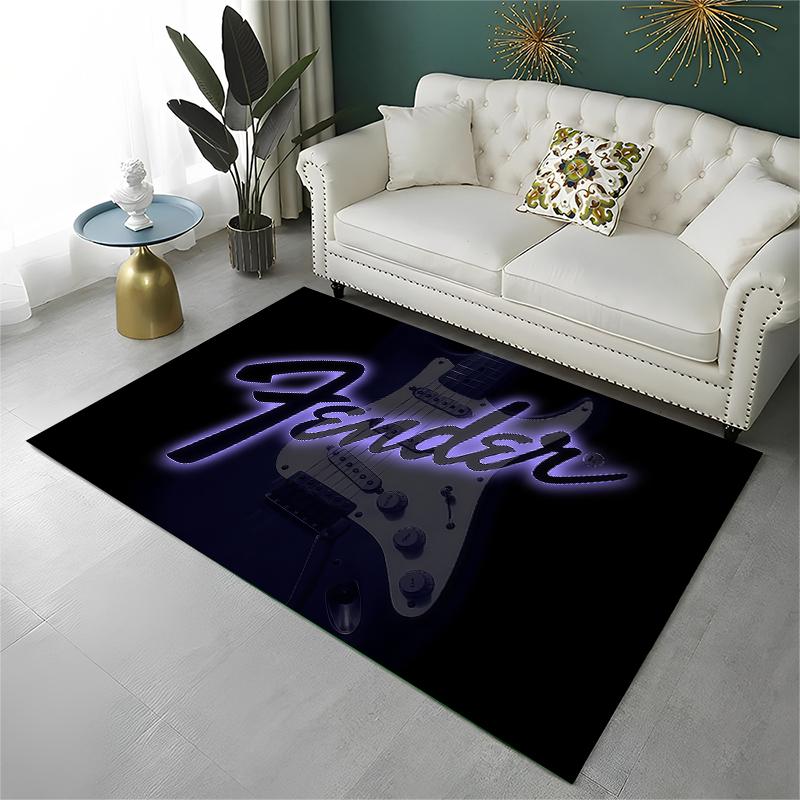 Retro Fender Logo Guitar Instruments Music Carpet Rug for Playroom Bedroom Living Room Sofa Home Decor,kid Area Rug Non-slip
