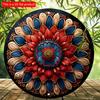 2d Flat 20*20cm Vintage Mandala Wooden Sign, Wooden Circular Mural, Red and Blue Floral Design, Vintage Decoration for Bars, Cafes, Seaside Villas,
