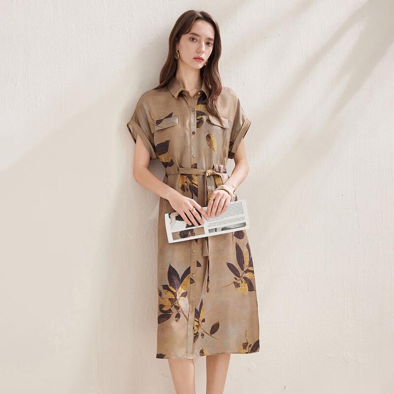 Zhaojun Women's Silk Lapel Short Sleeve Midi Dress