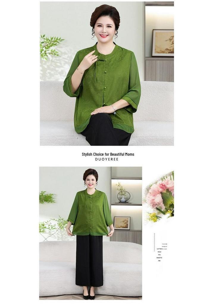 Plus Size Summer Casual Two-Piece Set for Middle-Aged & Elderly Women