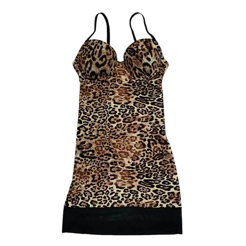 Leopard Print Body Shaper: Push-up Bra & Tummy Control Waist Cincher with Adjustable Straps