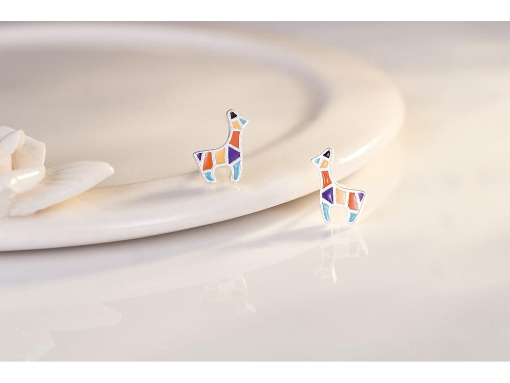 Higu S925 Silver Frosted Colorful Giraffe Stud Earrings - Cute Christmas Gift