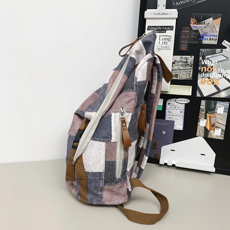 Denim Color Block Dámský batoh Pánské kostkované batohy Velkokapacitní taška přes rameno Studentská školní taška
