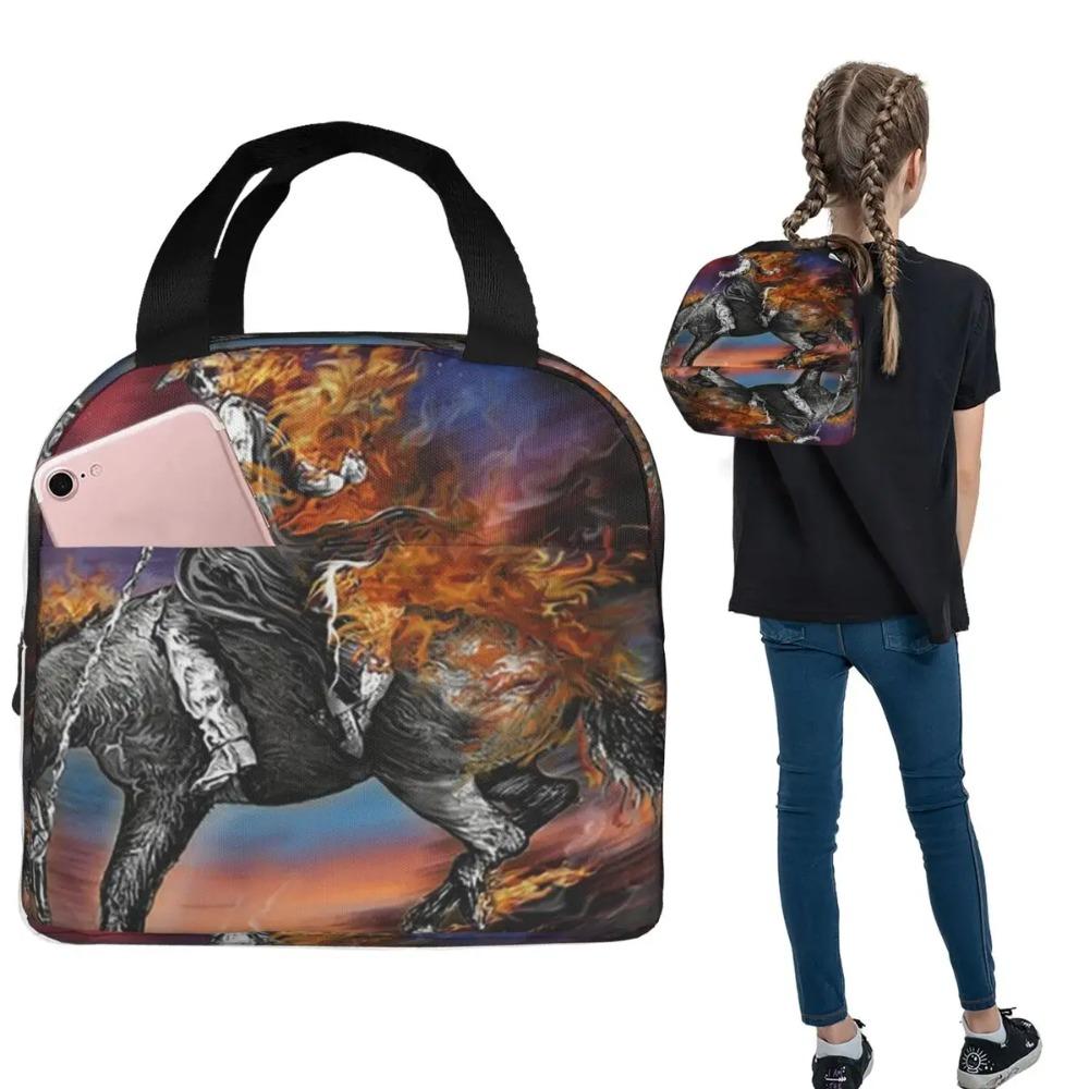 Vibrant Rider On Horseback In Flames Insulated Lunch Bag for Women Kids Portable Food Boxes Thermal Lunch Box Tote