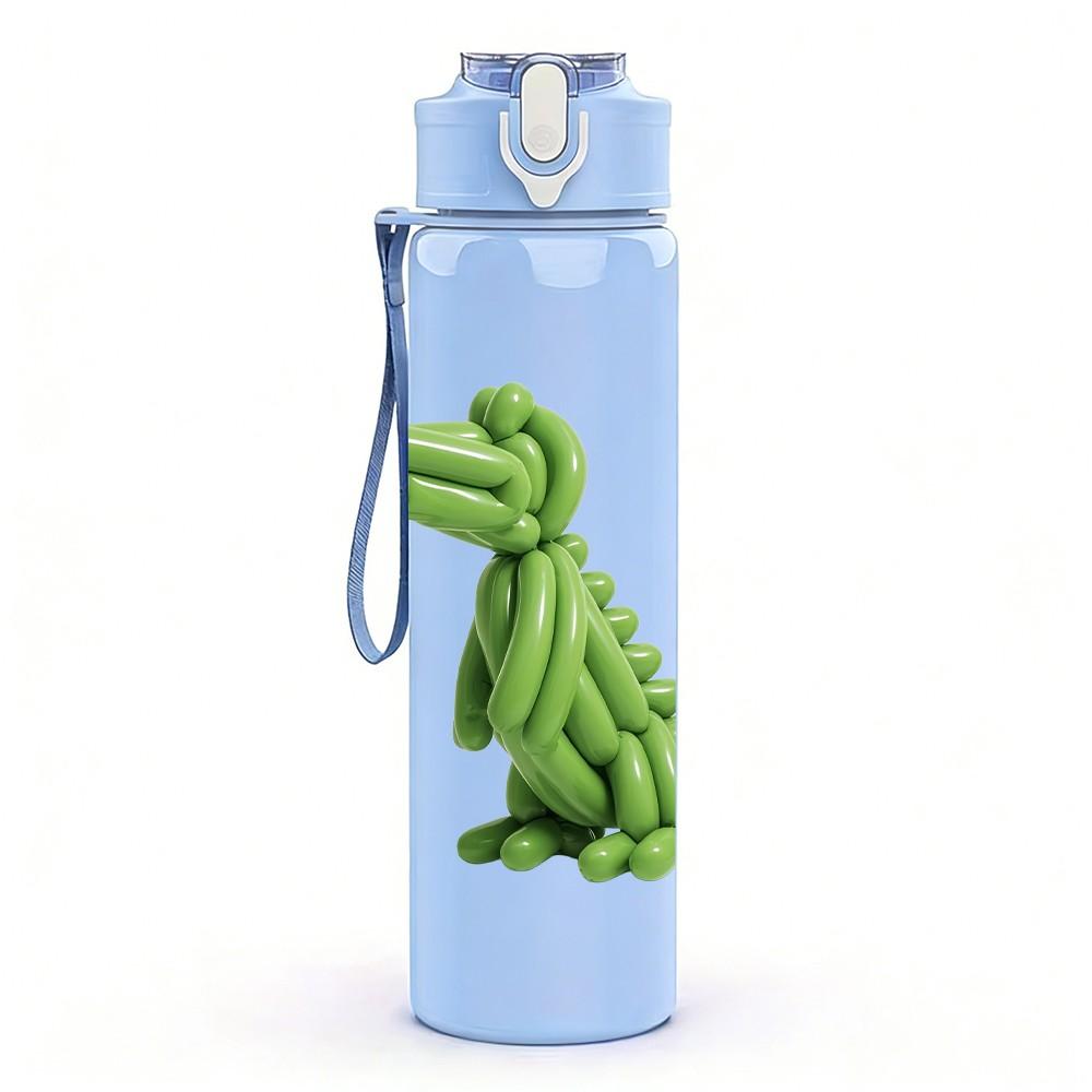 1PC Green Crocodile Cartoon 750ml Color Plastic Sports Water Bottle Leakproof Flip Straw Lid Suitable for Sports Office Home Use