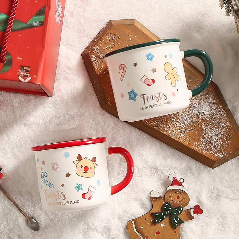 Christmas Ceramic Cup Souvenir Mug Creative Gift Box with Lid Spoon Couple Water Cup Christmas Gift Cup