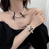 Niche light luxury pearl necklace earrings ins sweet cool style black ribbon bow pearl collarbone chain bracelet