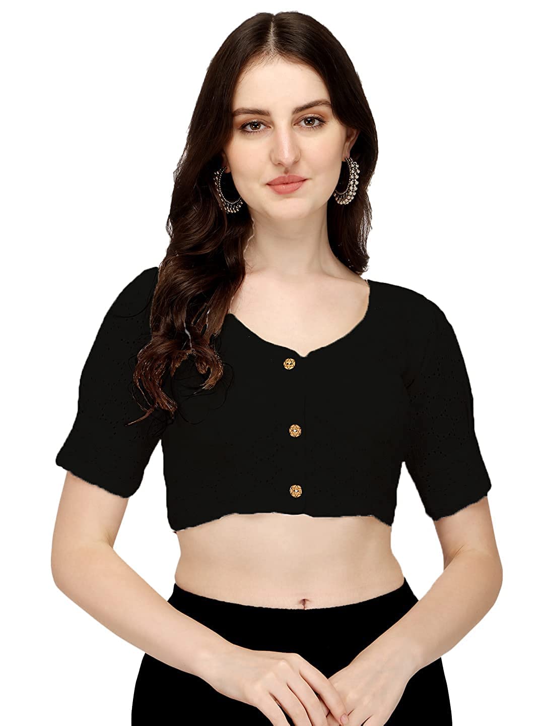 Vihu Fashion Women s Cotton Chikankari Embroidery Work Readymade Saree Blouse (38, Black) 38 чёрный