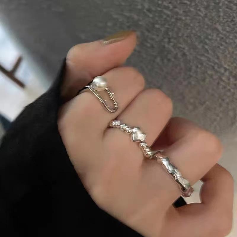 Double pearl love irregular ring women's ins niche design sense high-end ring fashion personality index finger ring