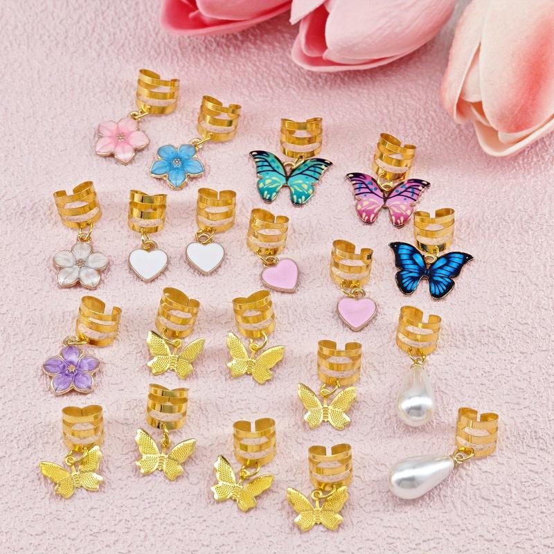 20Pcs Butterfly Braid Clips Crystal Dreadlock Hair Accessories Colorful Butterflies Pendant Charms Pearl Shiny Hair Jewelry