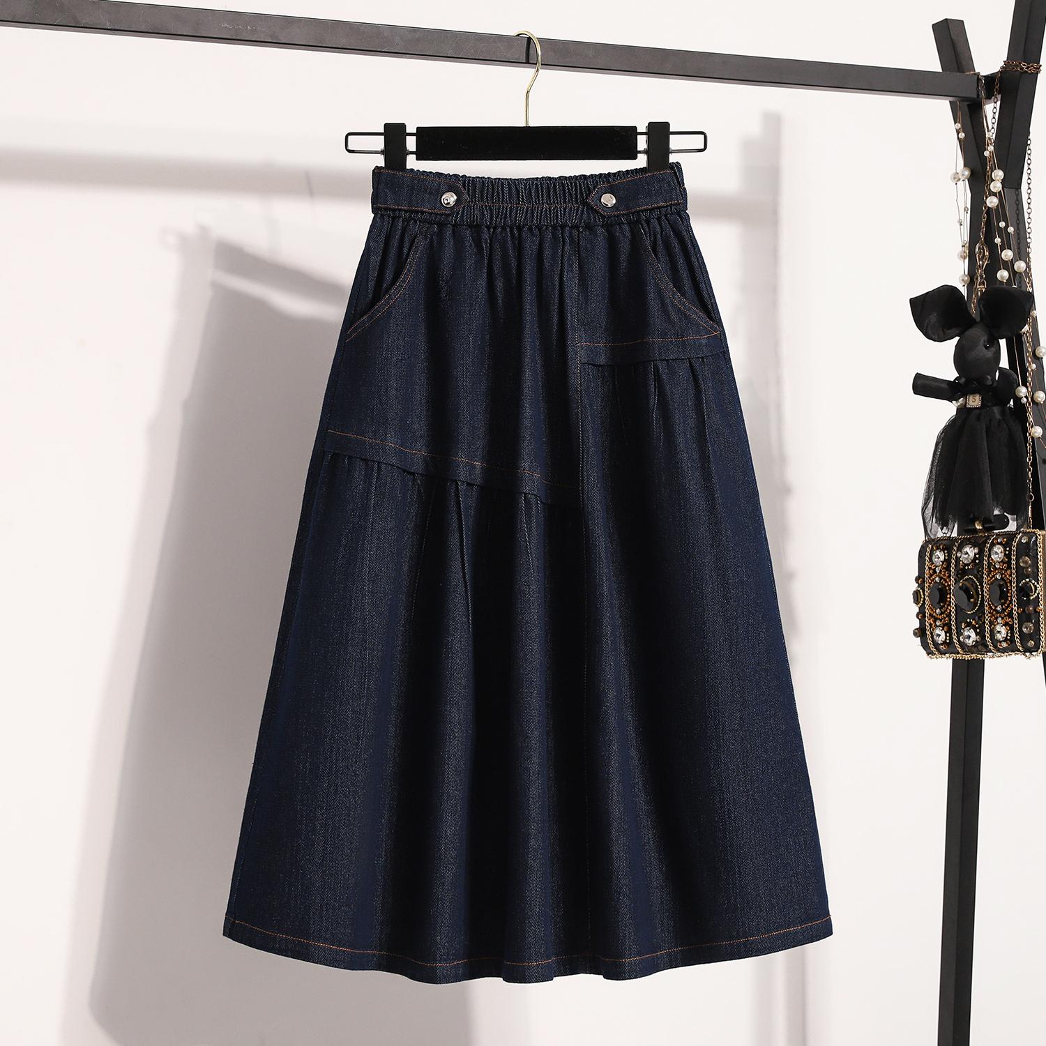 

DIMANAF 2025 Большие размеры Новые весенние джинсовые юбки женские А-силуэта одежда мода свободная плиссированная юбка высокая талия винтаж 4XL темно-синий