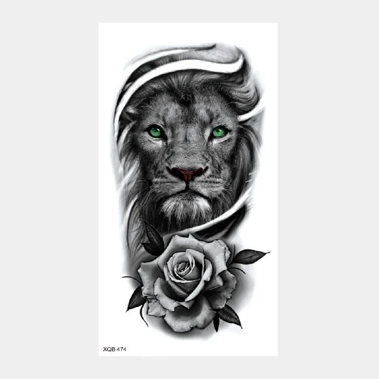 Upper Arm Sleeve Crown Lion Tiger Wolf Head Waterproof Temporary Stickers Body Art Fake Tattoo For Women Men