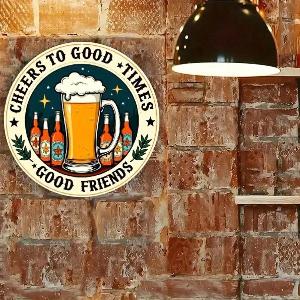 Vintage Metal Signs Set Retro Beer Bar Wall Decor Plaques Man Cave Pub Garage Round Tin Sign
