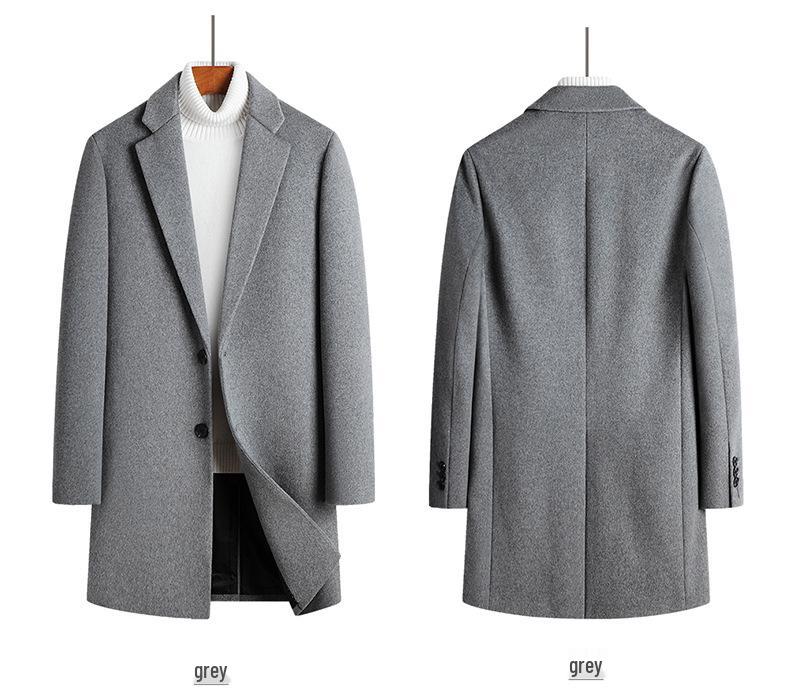 Men's Mid-Length Wool Slim Fit Trench Coat
