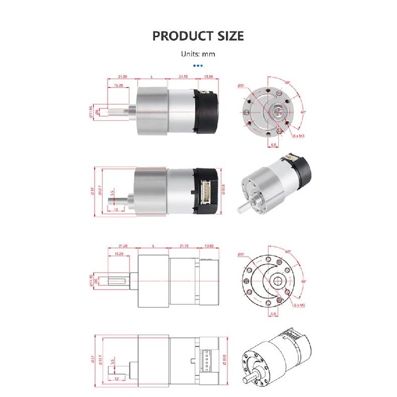 JGB37-520 Hall Encoder DC Geared motor, 6V/12V, Reversible, High Torque 21KG.CM, All-metal Geared DC Motor With Hall Encoder.