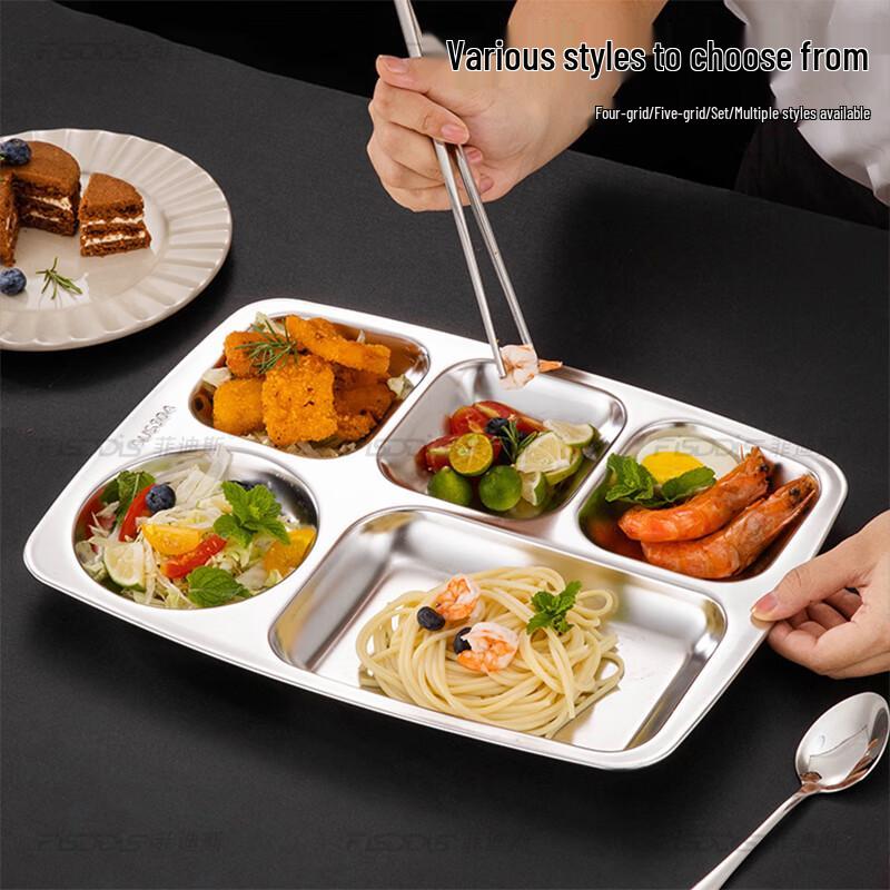 FISDDIS 304 Stainless Steel Multi-Compartment Meal Tray