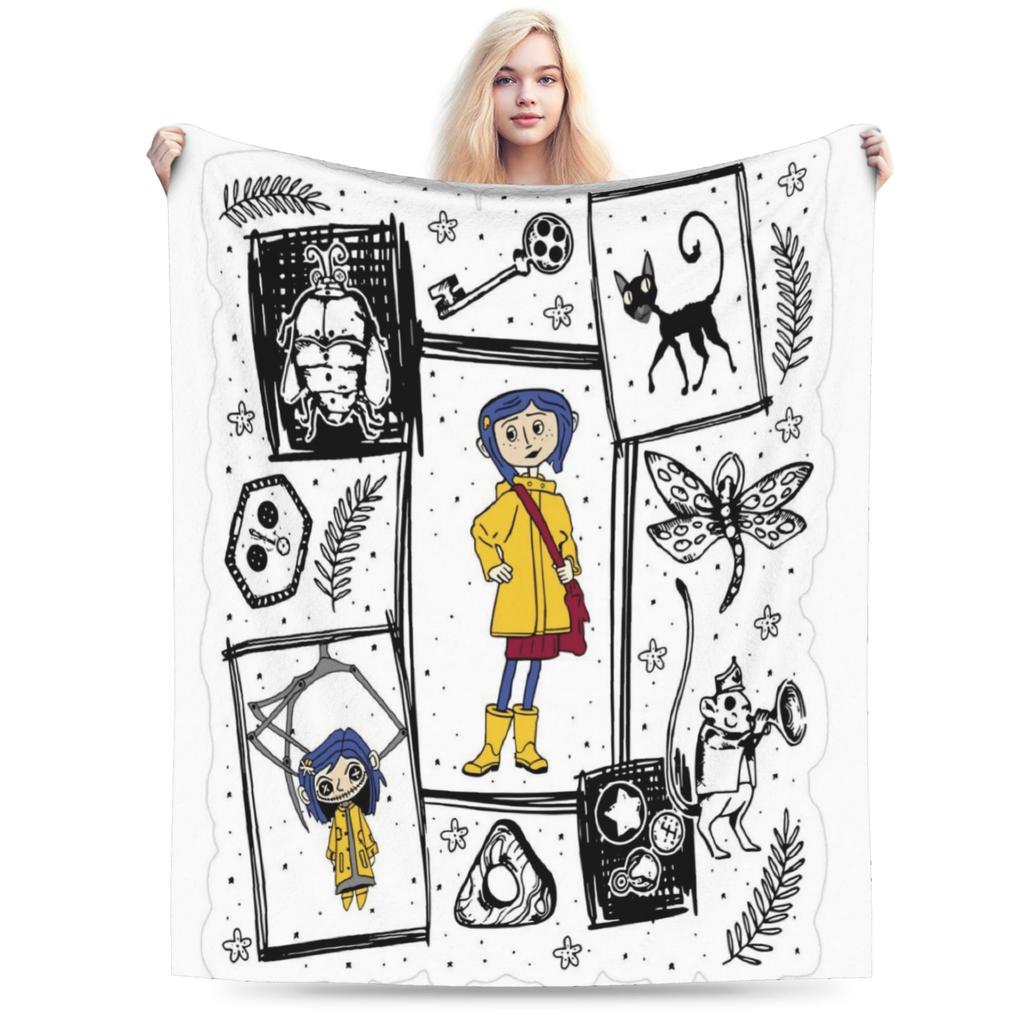 Cozy Blanket Travel Car Horror Cartoon C-Coraline Bedding Throws Novelty  Bedspread For Living Room