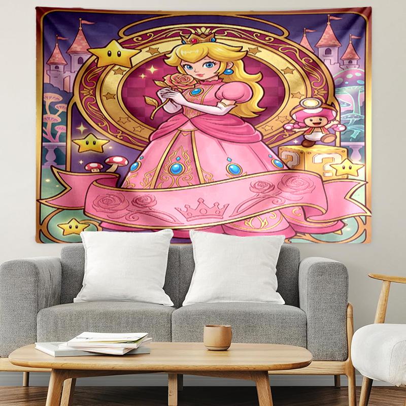 Princess Peach Toadstool Print Tapestry, Lightweight Wall Hanging, for Bedroom, Dorm, Living Room, Home Art Decor, Birthday Christmas Gift for Friends