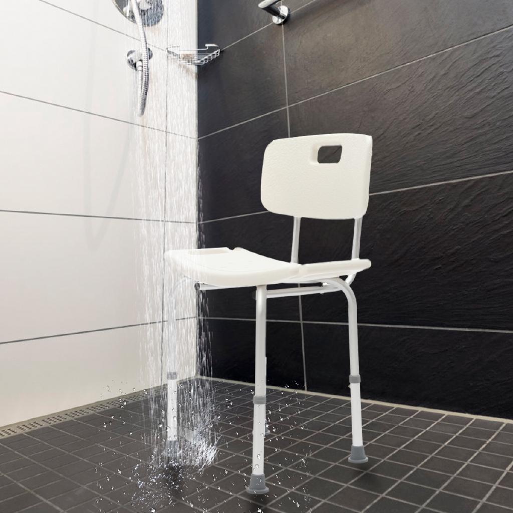 Adjustable Medical Shower Chair Bath Tub Seat Bench Stool Detachable Backrest White+Silver