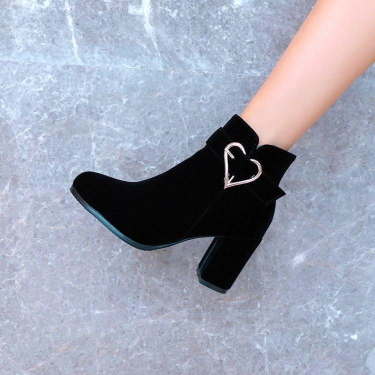 Short Boots Suede Velvet Single Boots Round Head Large Size Autumn and Winter New Red Wedding Shoes Thick Heel High Heels Fashion Women