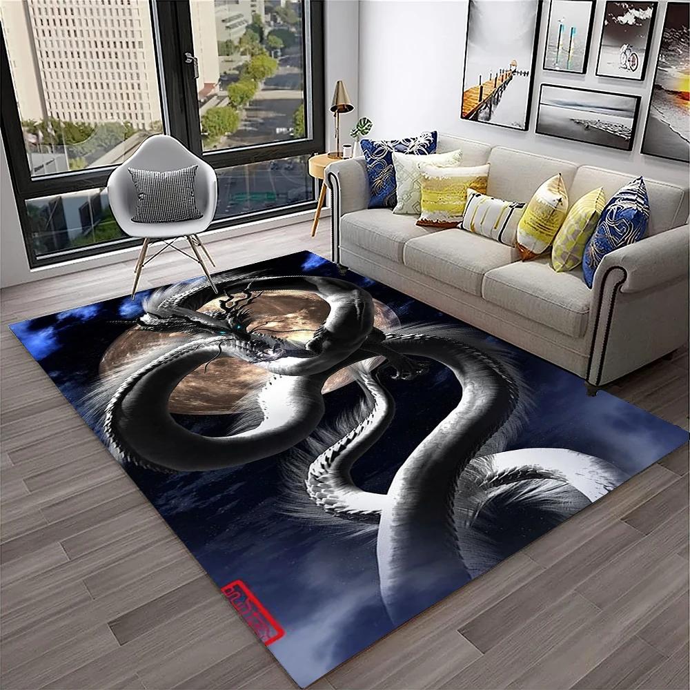 3D China Dragon Myth Art Cartoon Carpet Rug for Home Living Room Bedroom Sofa Doormat Decor,Kid Play Area Rug Non-slip Floor Mat