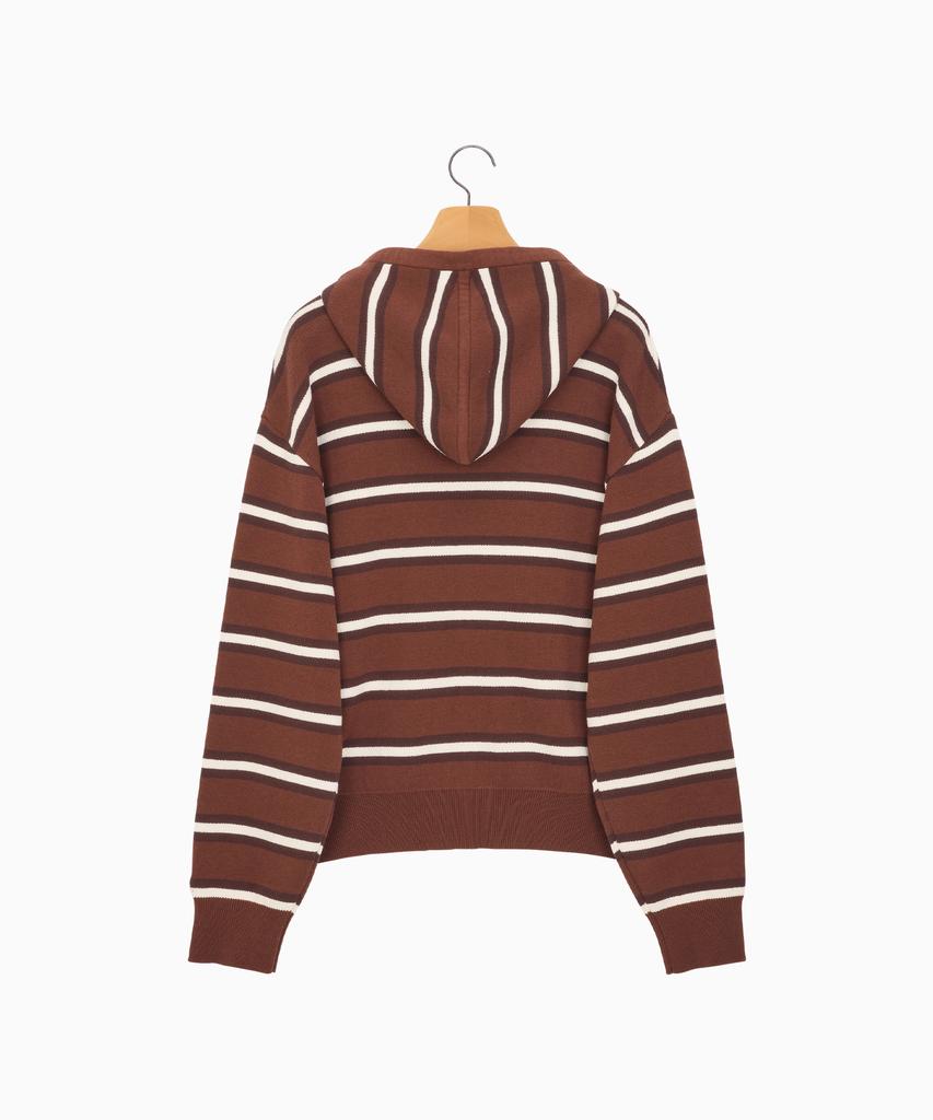 NOHANT Multi Stripe Knit Hoodie Brown