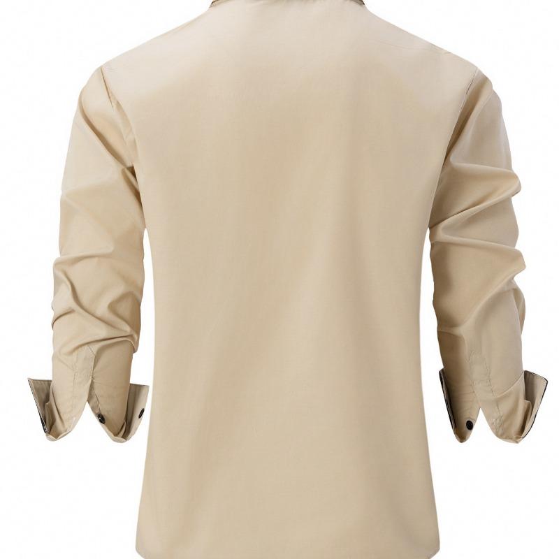 Cross-border New Fashion Men's Clothing Spring and Autumn Cotton Men's Color Matching Business Slim Casual Shirt Long-sleeved Shirt