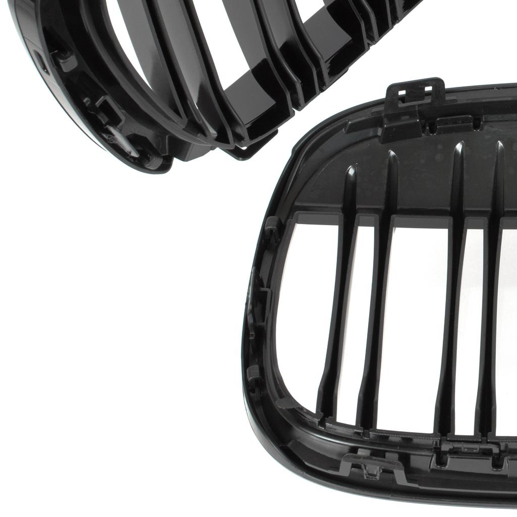 BMW X1 F48 15-19 Grille Inserts Between Headlights (Kidneys) Left + Right Set, Black Glossy Double Bar
