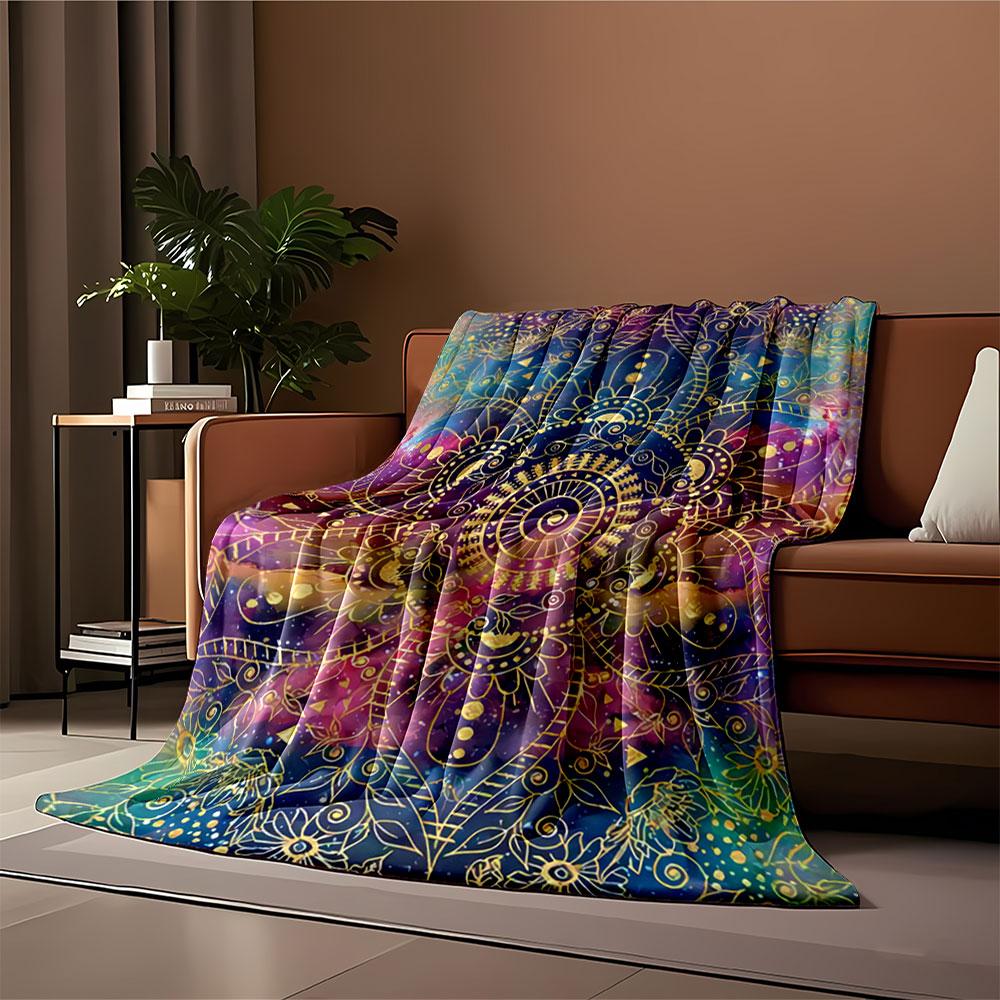 Golden Mandala Galaxy Design for All Seasons Blanket Lunch Break Throw Gift