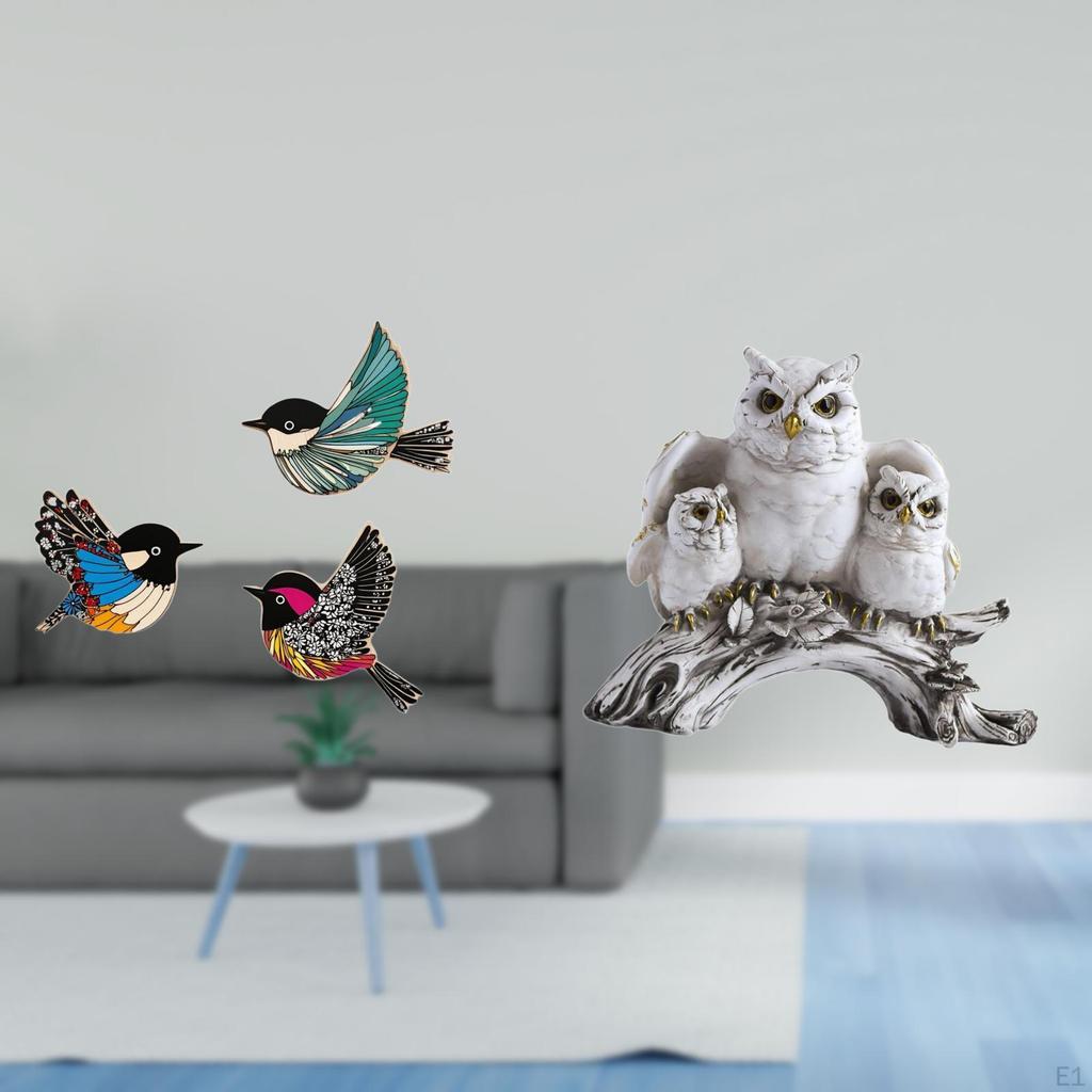 Wooden Bird Wall Art And Owl Figurines Sculpture for Garden Study Room Office Cabinet Decor