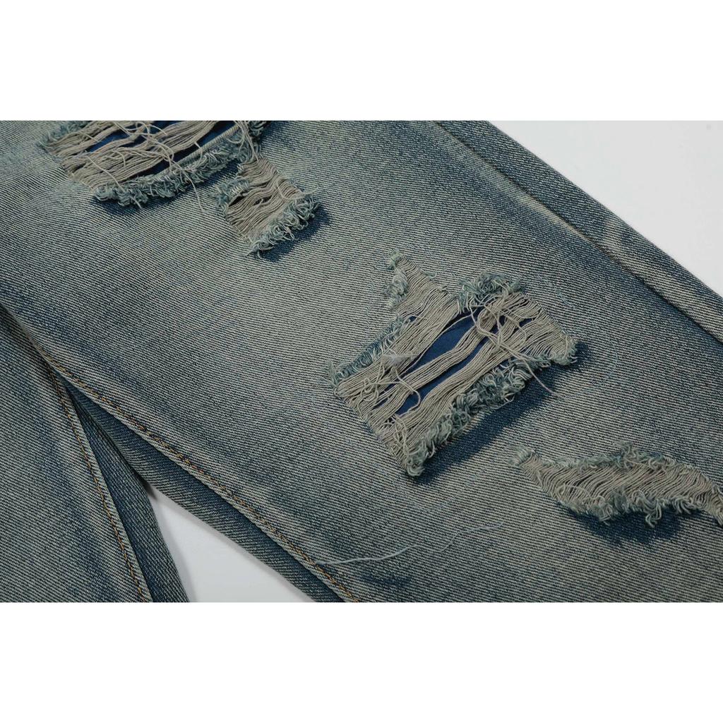 M46 Amiri Pánské a dámské trendy džíny v americkém stylu s látkovými nášivkami, dírami, výšivkou, ležérní a módní high street kalhoty