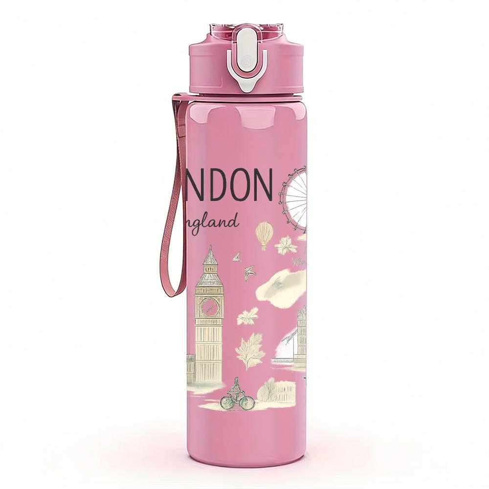 1PC London City Map 750ml Color Plastic Sports Water Bottle Leakproof Flip Straw Lid For Sports Office Home Use