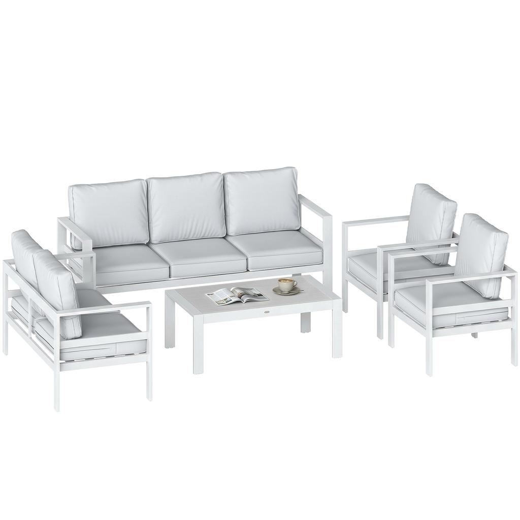 5 Pieces Aluminium Garden Furniture Set with Olefin Cushions, Extra Deep Outdoor Garden Sofa Set, White