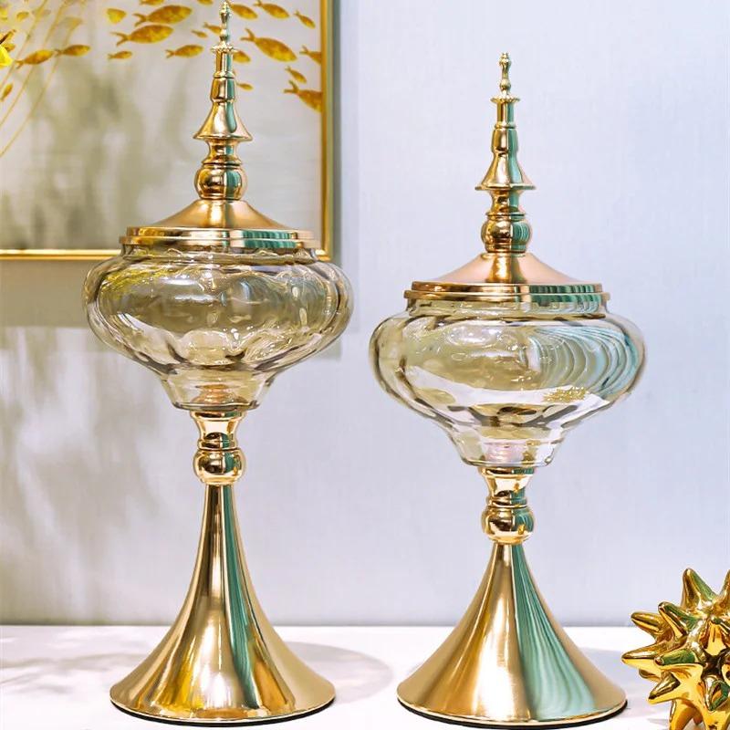 Metal Glass Decorative Jar Candy Jar Storage Tank Glass Jars Glass Bottles Organizer Home Decoration Accessories Ornament Crafts