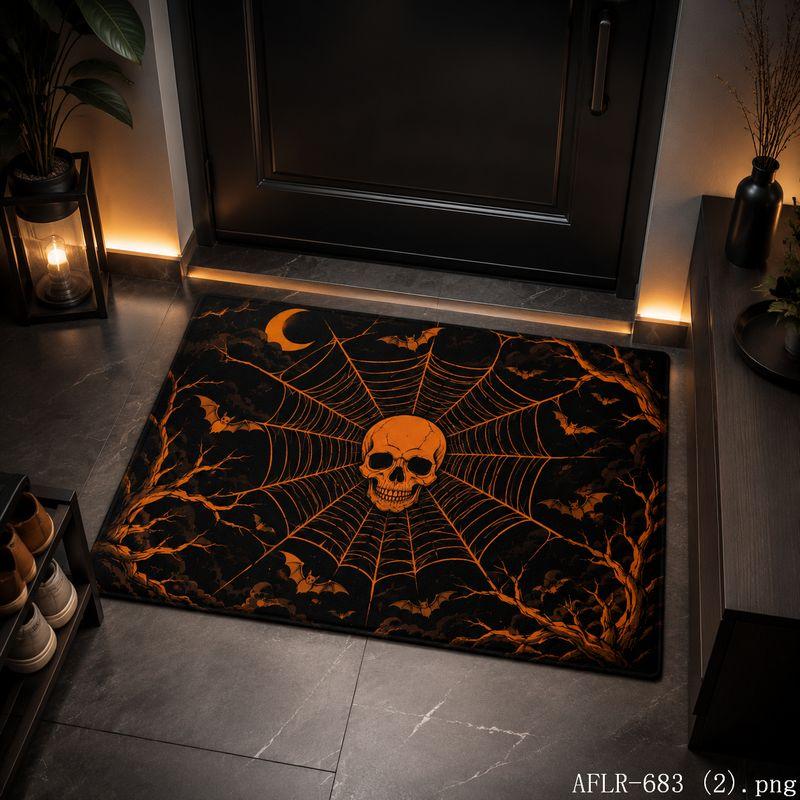 Halloween Pumpkin Spider Skeleton Bat Door Mat Gothic Non-Slip Entry Rug Spooky Floor Carpet Decor