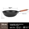 Iron Wok, Uncoated Flat Bottom Stir-Fry Pan for Home Use, Pure Iron, Compatible with Induction And Gas Stoves, Preheated, 30cm
