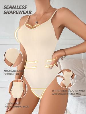 Super Sale V Neck Spaghetti Strap Bodysuit Compression BodySuits Open Crotch Shapewear Slimming Body Shaper Smooth Out SKIN  S  M L