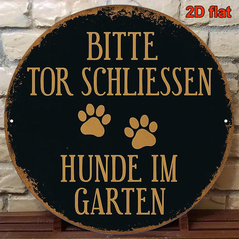 HD Tin Sign German Dogs In Garden Warning Round Metal Wall Art Vintage Pet Decor
