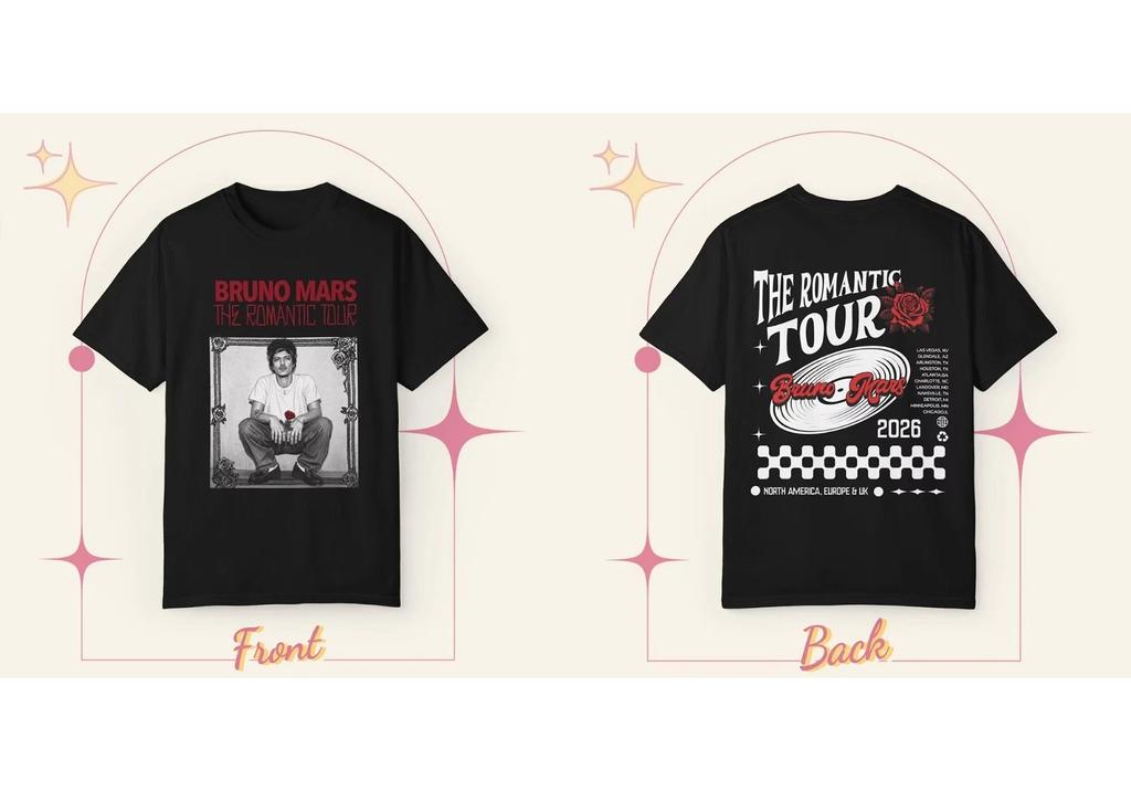 Bruno Mars Graphic Print Tshirts for Unisex and Women Universal Modern Pop Star Fans Around Soft Cotton Fashion Tshirts
