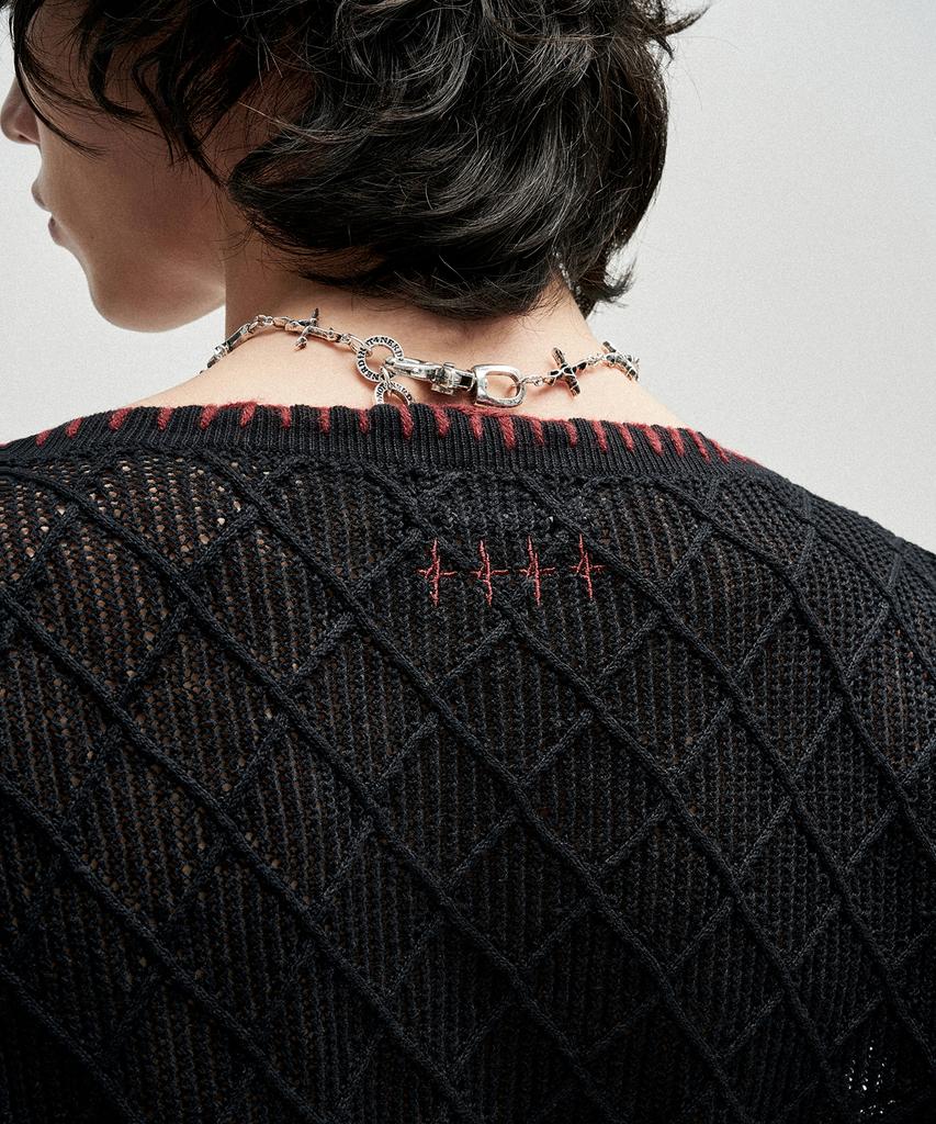 NOT4NERD Distressed Contrast Hand Stitch Knit - Black