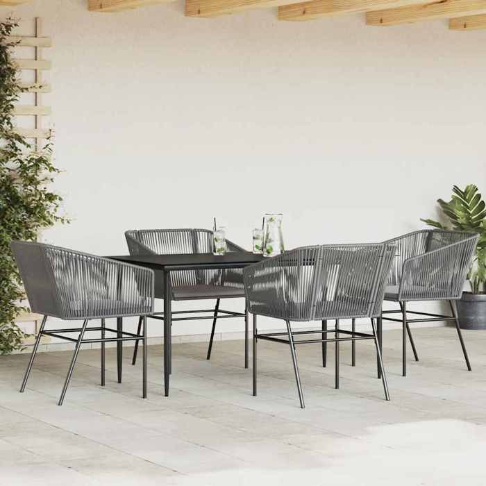 VidaXL Ensemble à manger jardin coussins 5 pcs gris poly rotin verre 3334530