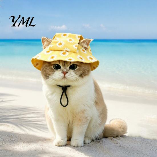 Comfortable Cat Hat with Ear Holes Beach Hat, Summer Cap Holes, Adjustable Pet Breathable Sun Protection for Cats Small Dogs Outdoor Hiking