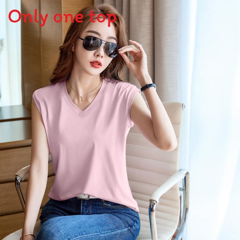 Silk Cotton Sleeveless Vneck T Shirt For Women With Breathable Fabric Summer Casual Wear