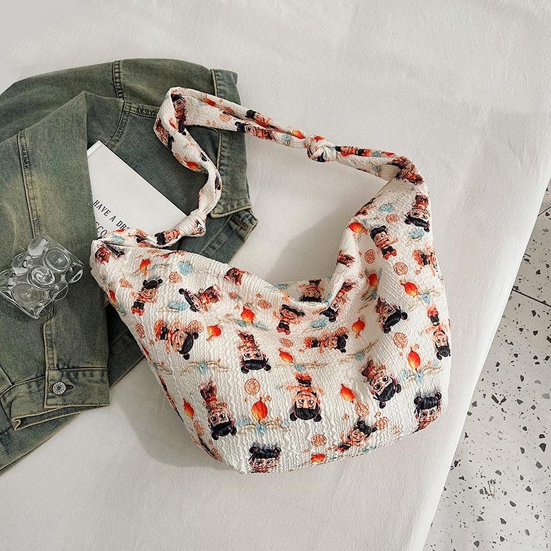Tote Bag Women's New Trendy Large-capacity Cartoon Cute Printed Nezha Aobin Dumpling Bag One-shoulder Messenger Cloth Bag Women