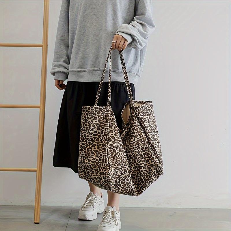 Korean Large Capacity Lazy Style Leopard Print Single Shoulder Tote Bag, New Versatile Commuting Student Bag