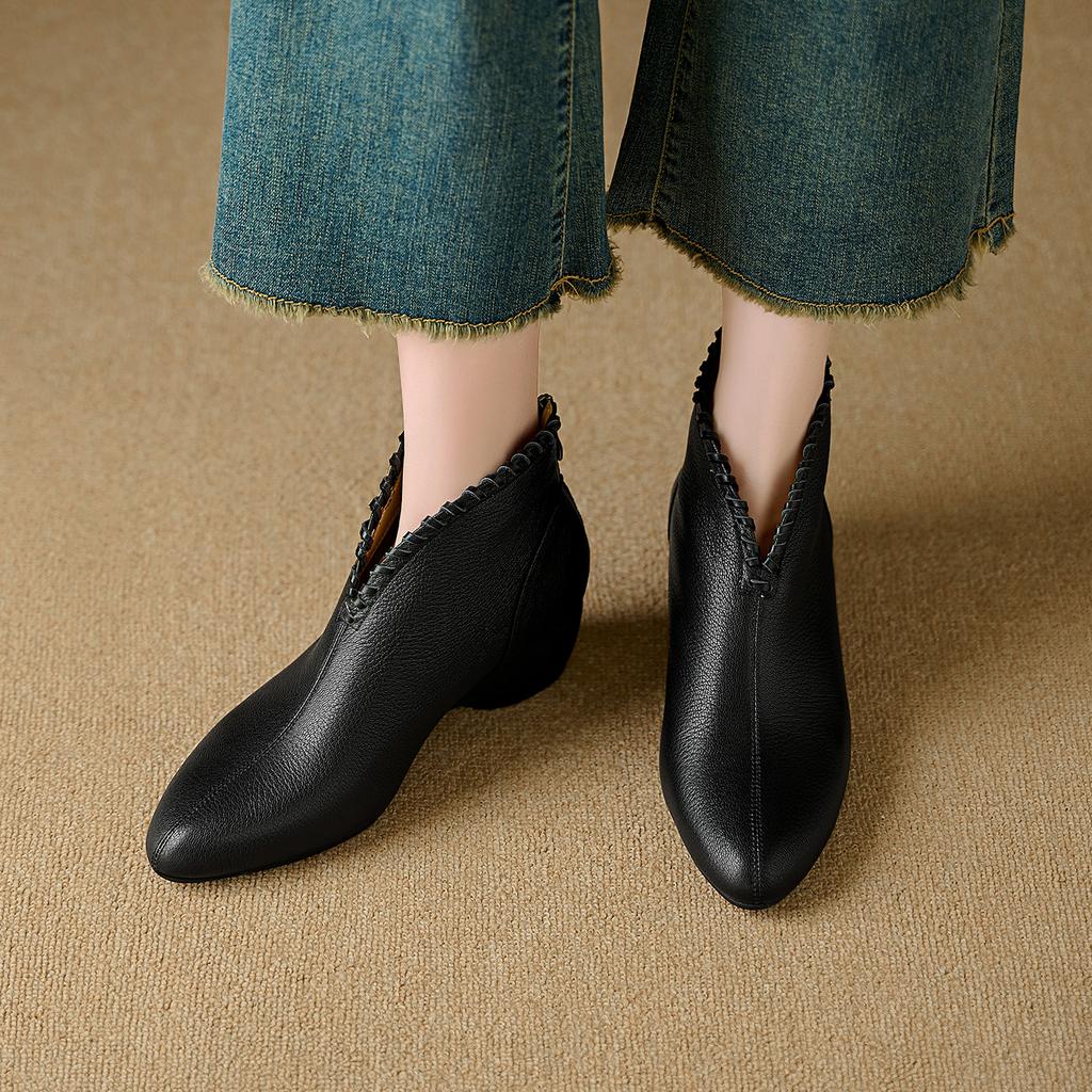 Fashion 2025 New Autumn Women Boots Genuine Leather Women Shoes Round Toe Chunky Heel Solid Modern Boots Daily Shoes Ankle Boots