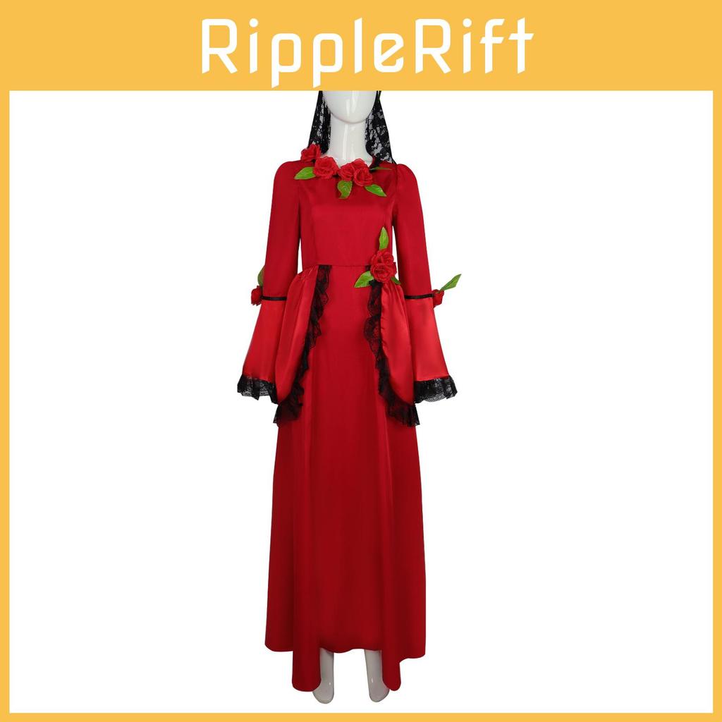 Scary Ghost Costume For Halloween Zombie Bride Retro Red Dress Cosplay