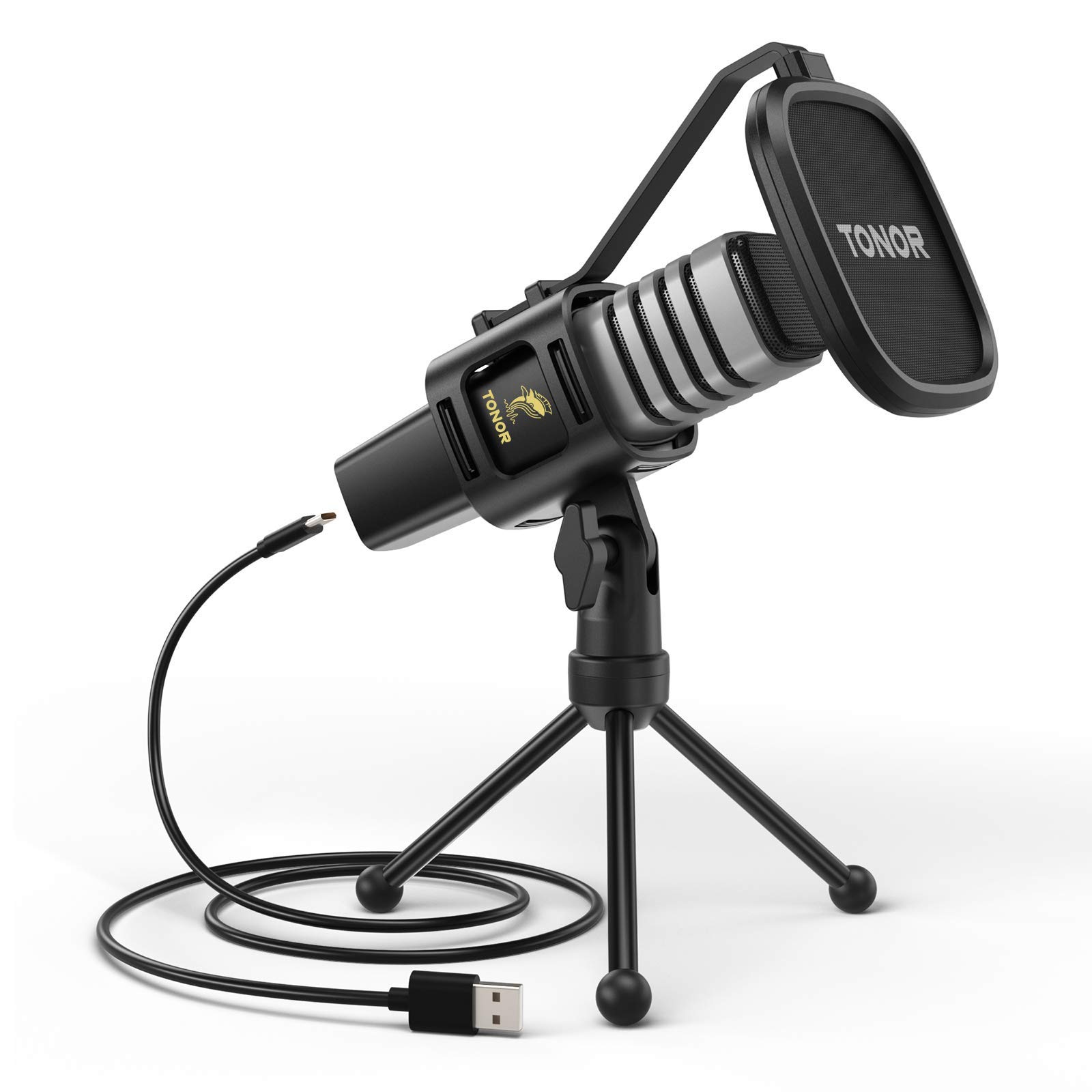 

TONOR USB Microphone Condenser Computer Computer Microphone with Tripod Stand and Pop Filter Buffer Mount for Compatible with Laptops and Desktop