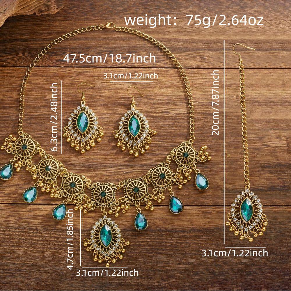 Rhinestone Inlaid Necklace Earrings Set Water Drop Pendant Women Jewelry Set Bridal